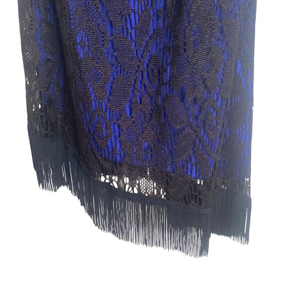 Vintage Dress Womens L Lace Overlay Asymmetrical Fringe Flapper Party Goth - Picture 5 of 10
